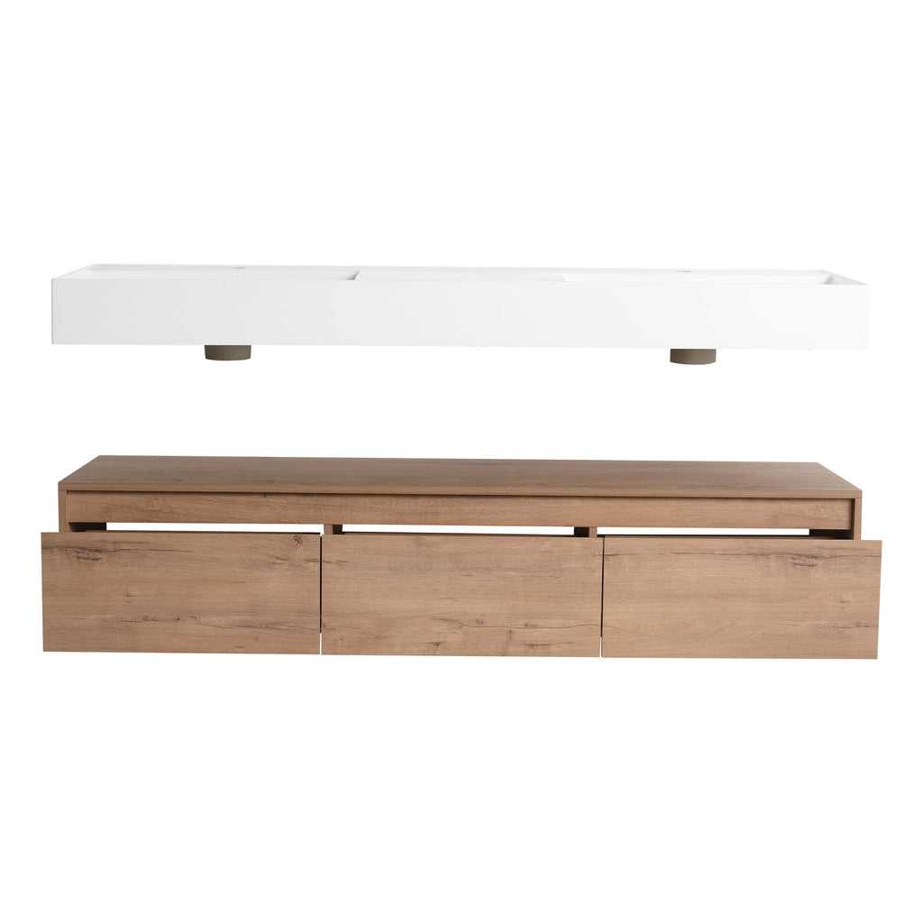 60- Wall-Mounted Bathroom Vanity with Double Resin Sink and Soft-Close Drawer