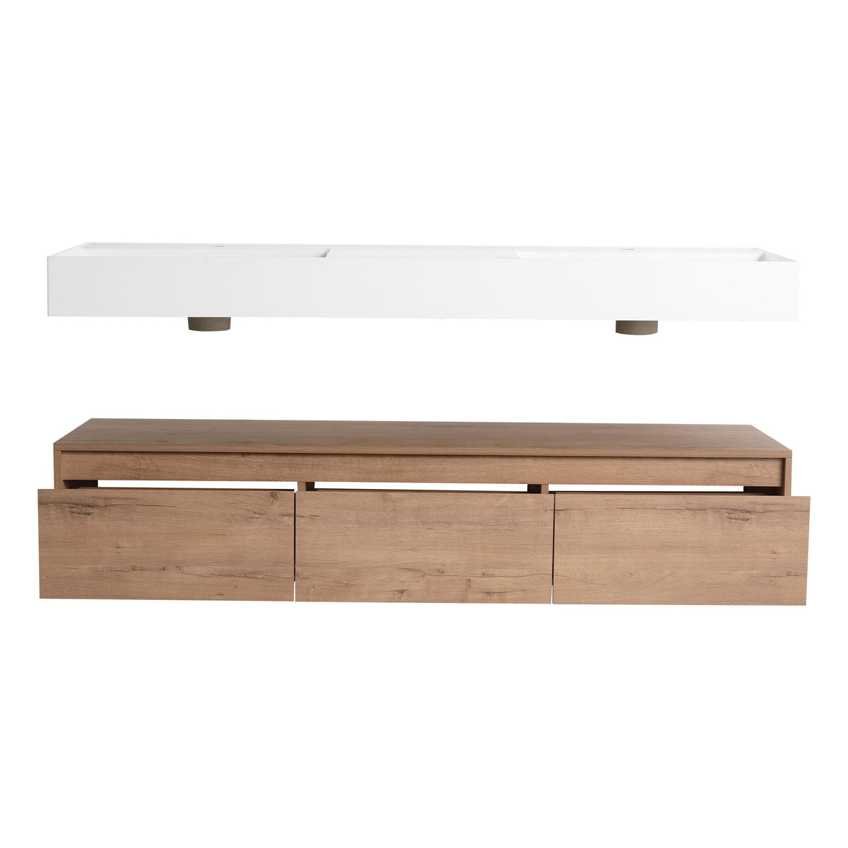 60- Wall-Mounted Bathroom Vanity with Double Resin Sink and Soft-Close Drawer