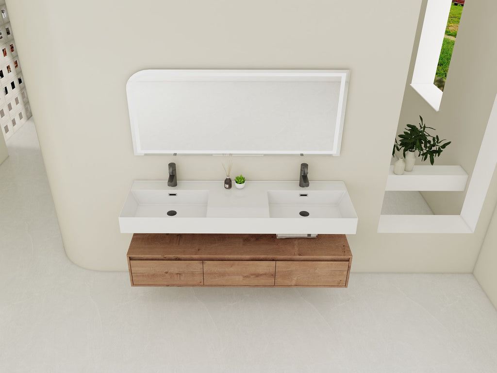 60- Wall-Mounted Bathroom Vanity with Double Resin Sink and Soft-Close Drawer