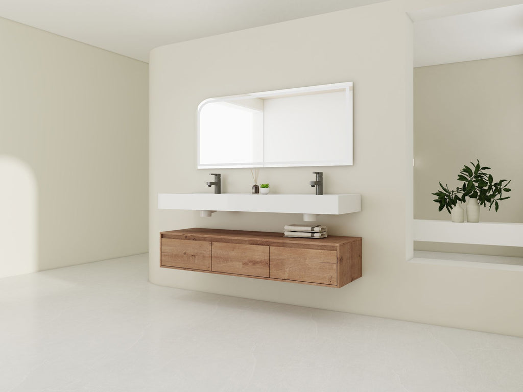 60- Wall-Mounted Bathroom Vanity with Double Resin Sink and Soft-Close Drawer