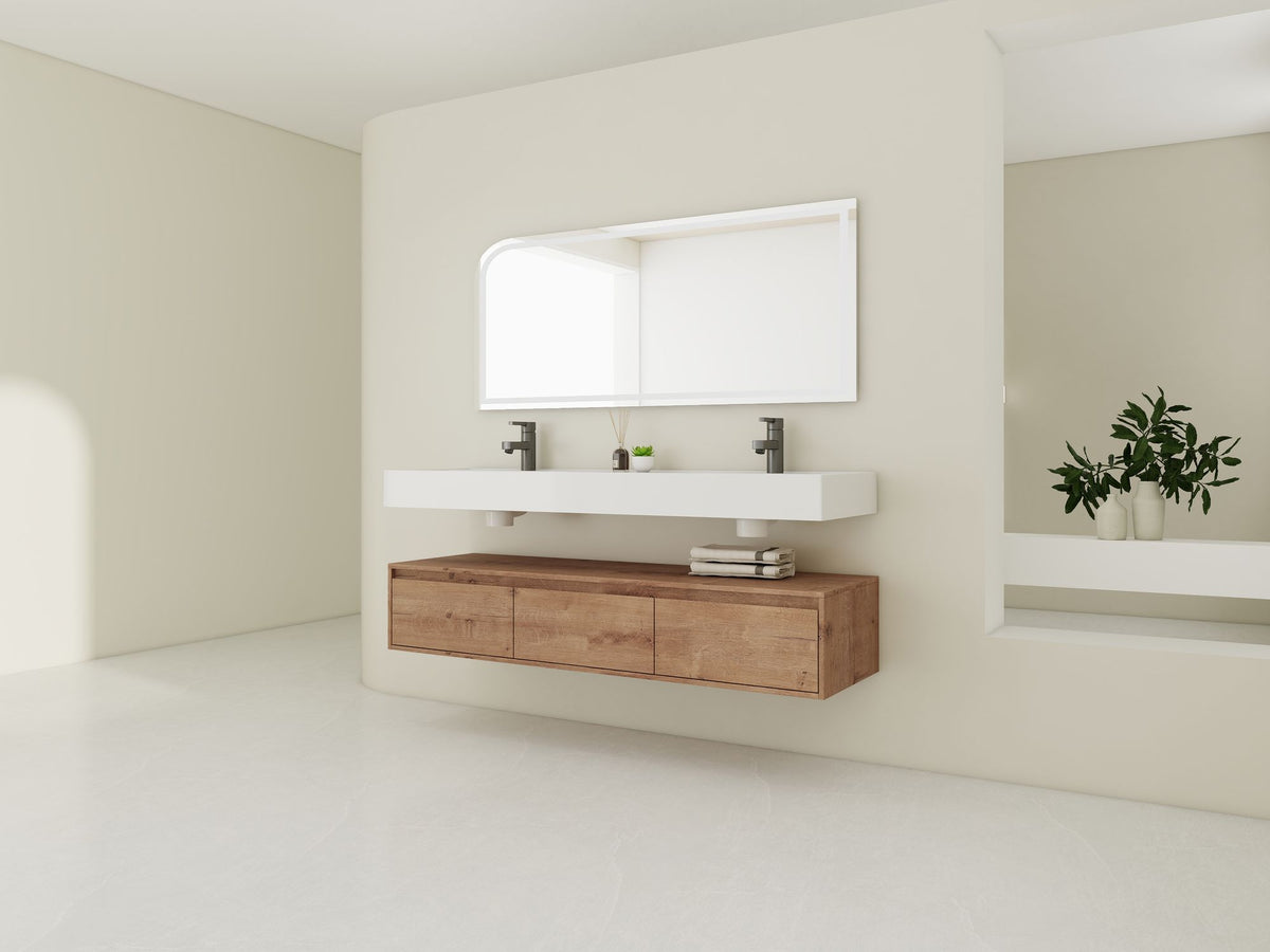 60- Wall-Mounted Bathroom Vanity with Double Resin Sink and Soft-Close Drawer