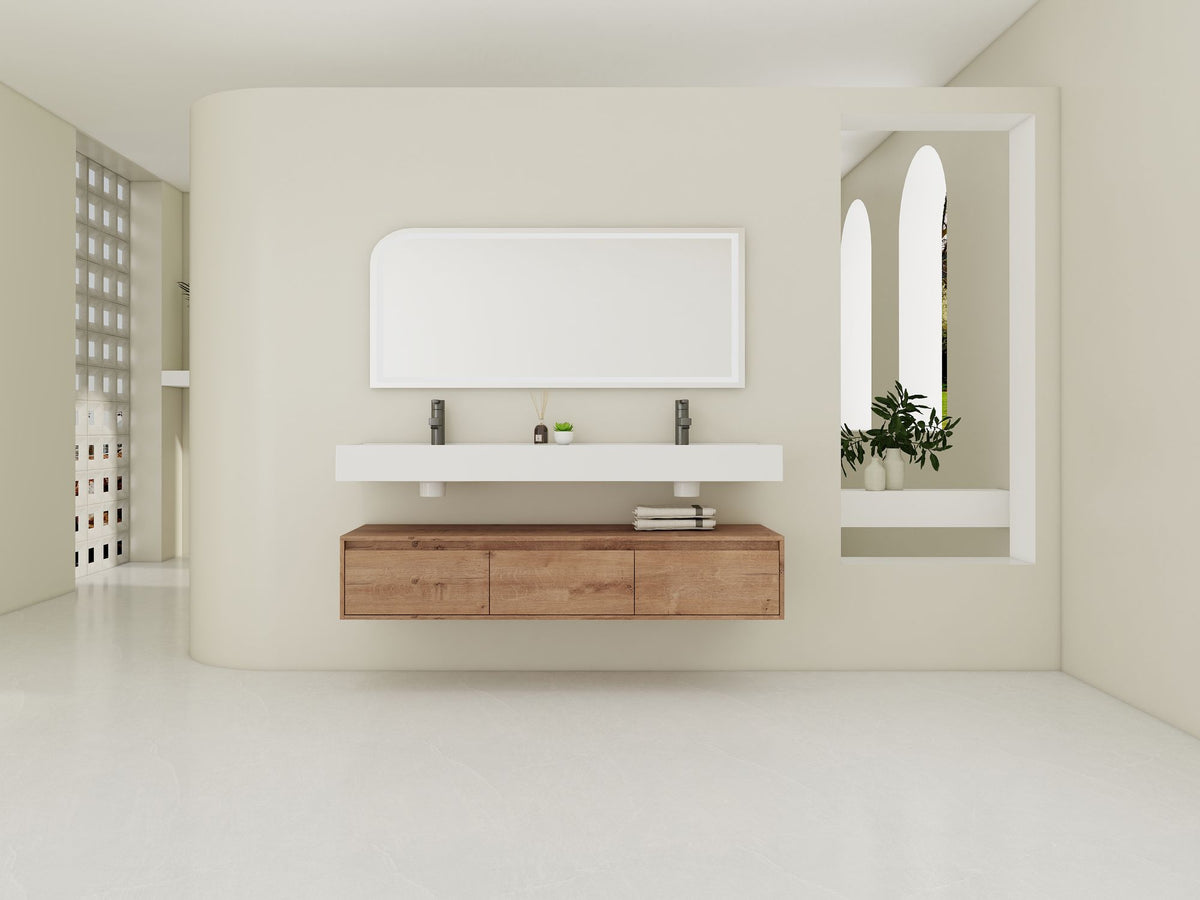 60- Wall-Mounted Bathroom Vanity with Double Resin Sink and Soft-Close Drawer