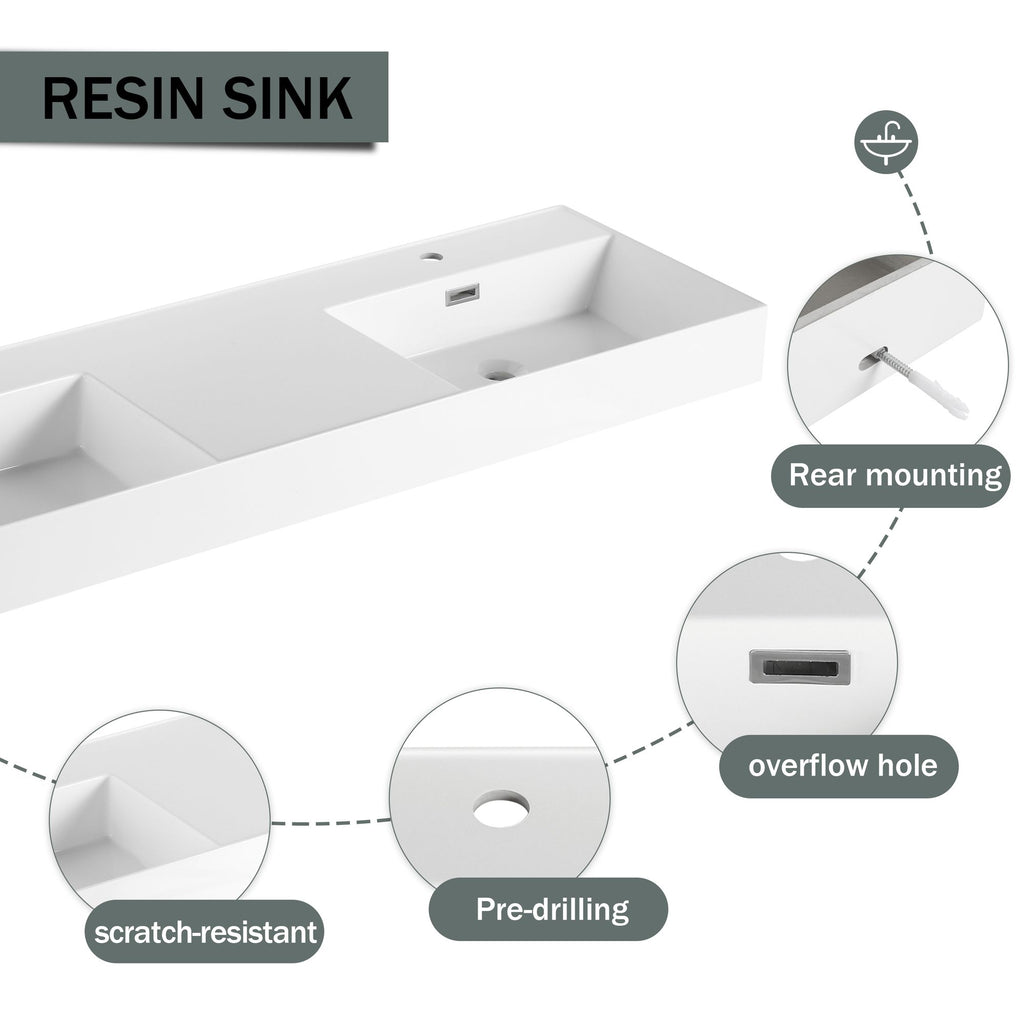 60- Wall-Mounted Bathroom Vanity with Double Resin Sink and Soft-Close Drawer