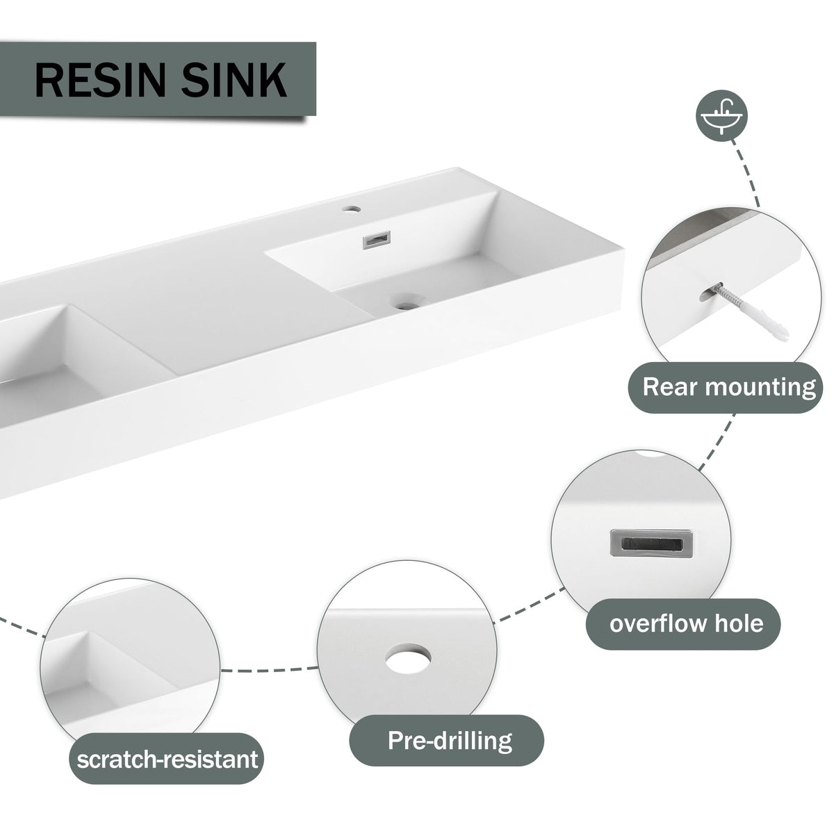 60- Wall-Mounted Bathroom Vanity with Double Resin Sink and Soft-Close Drawer