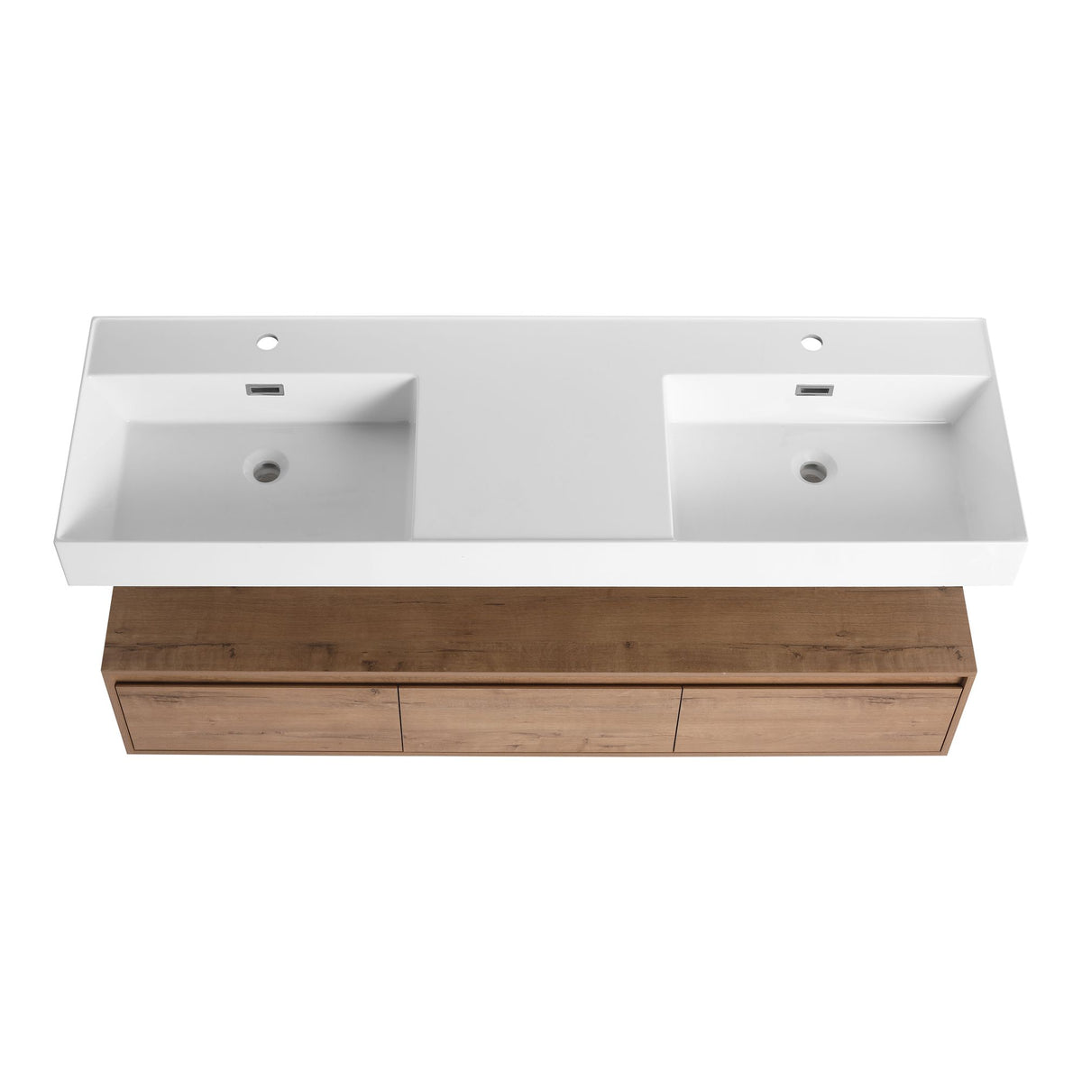 60- Wall-Mounted Bathroom Vanity with Double Resin Sink and Soft-Close Drawer