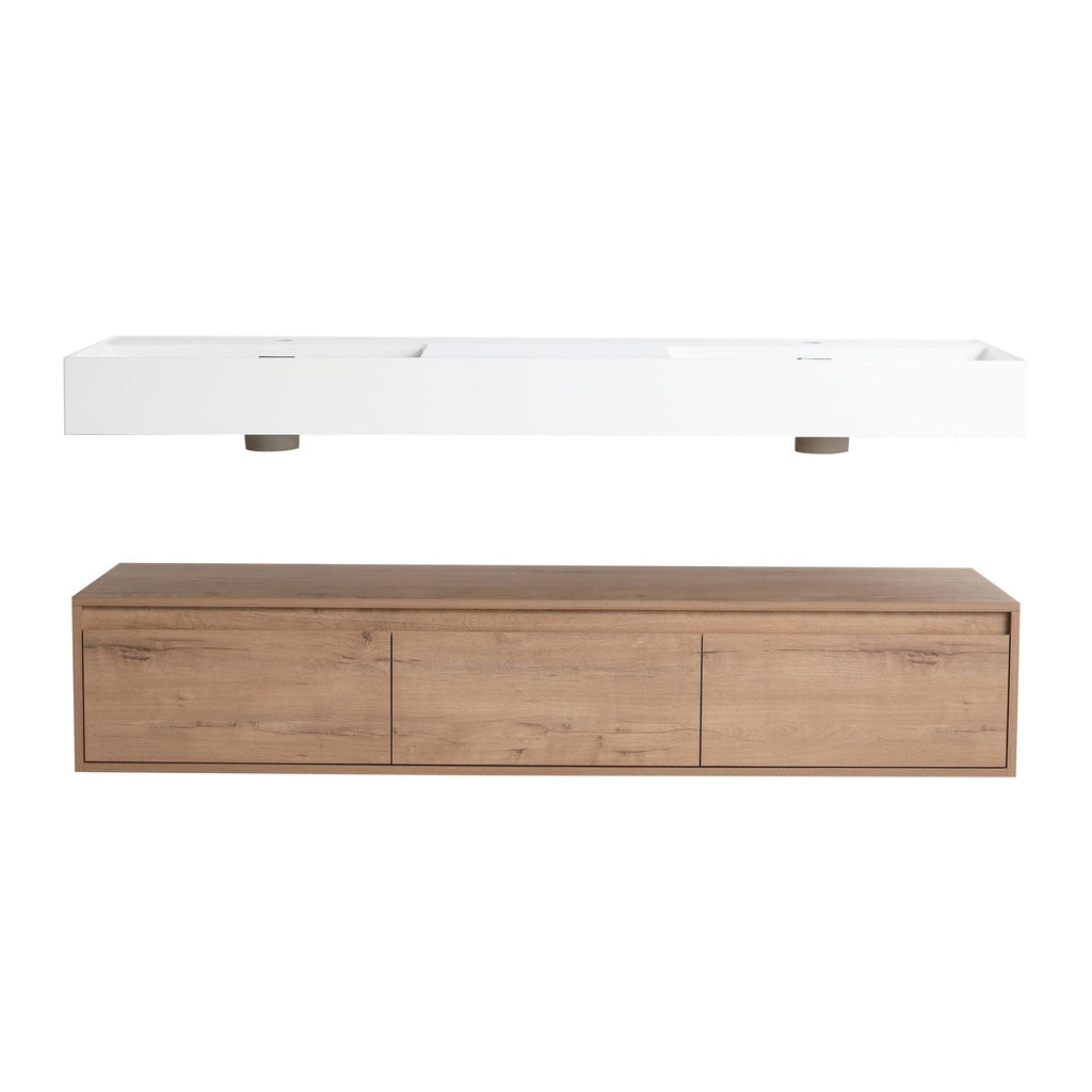 60- Wall-Mounted Bathroom Vanity with Double Resin Sink and Soft-Close Drawer