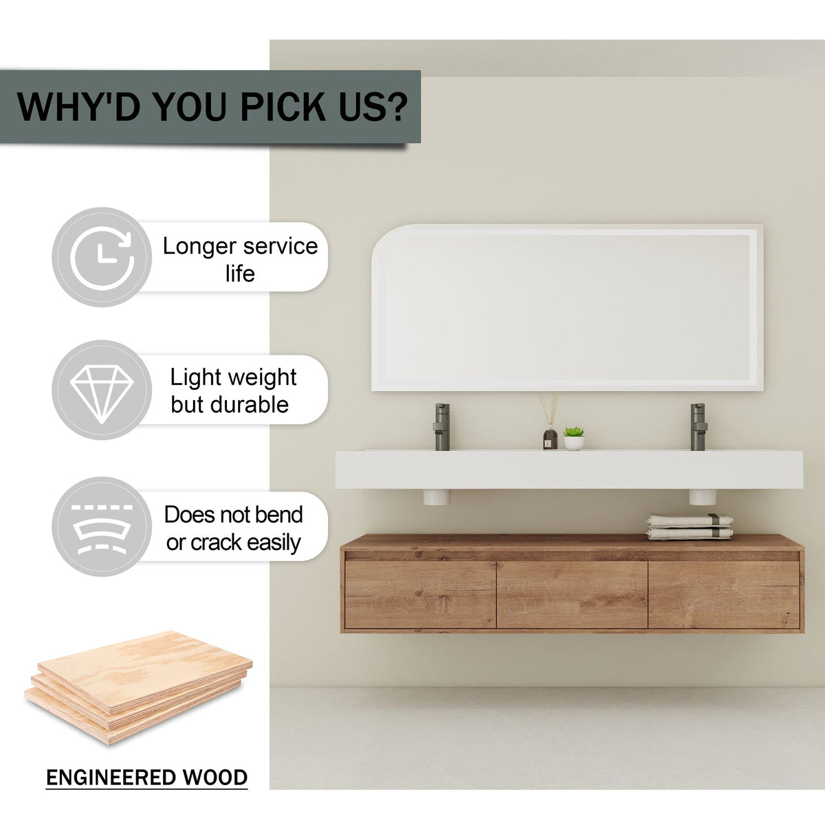 60- Wall-Mounted Bathroom Vanity with Double Resin Sink and Soft-Close Drawer