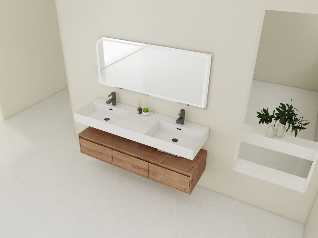 60- Wall-Mounted Bathroom Vanity with Double Resin Sink and Soft-Close Drawer