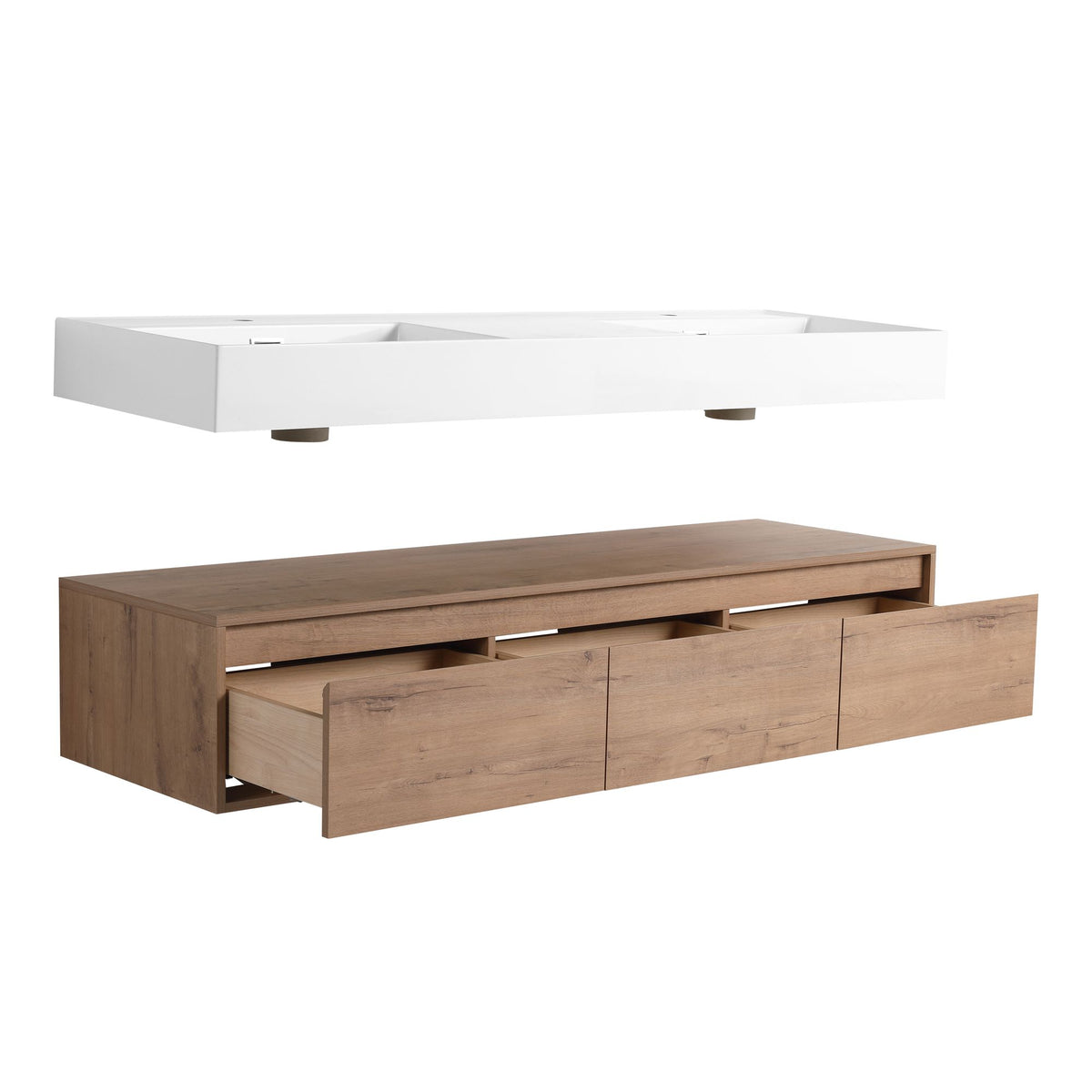 60- Wall-Mounted Bathroom Vanity with Double Resin Sink and Soft-Close Drawer