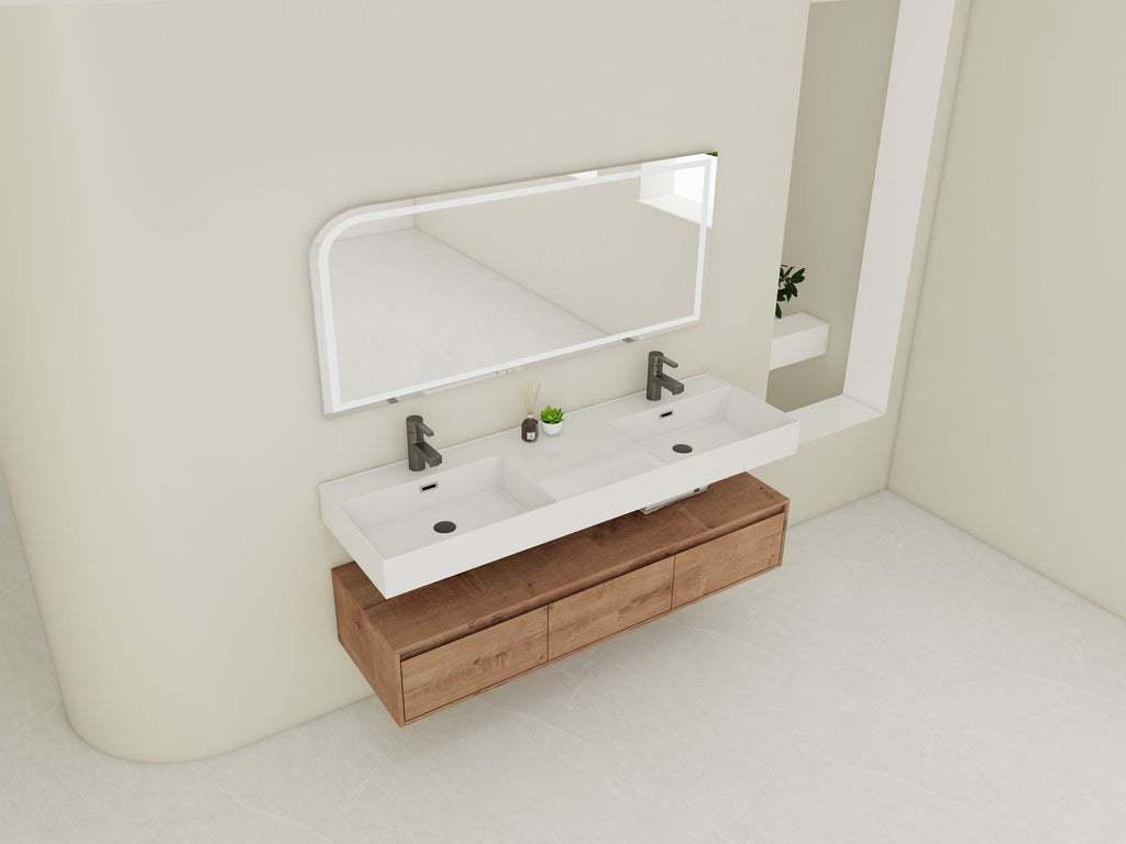 60- Wall-Mounted Bathroom Vanity with Double Resin Sink and Soft-Close Drawer