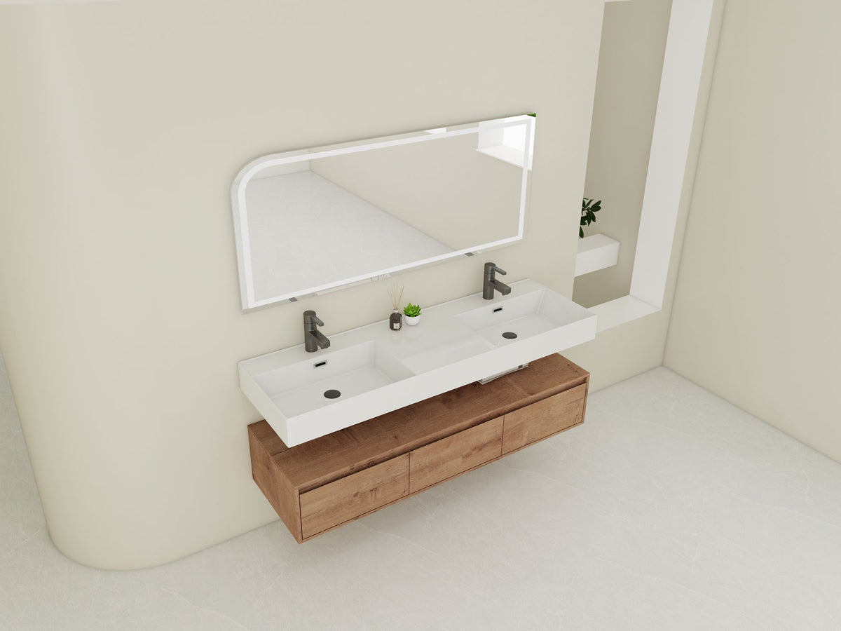 60- Wall-Mounted Bathroom Vanity with Double Resin Sink and Soft-Close Drawer