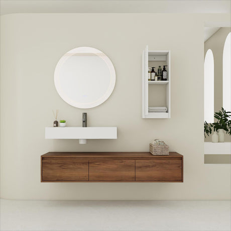 60 Wall-Mounted Bathroom Vanity with Resin Sink and Side Cabinet,3-Soft Close