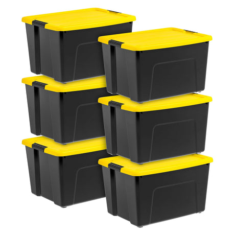 Six Latching Storage Bins with Lids for Home, Garage, and Basement