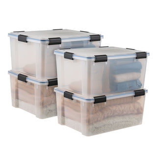 Clear Stackable Storage Bins with Gasket Lids, Set of Four