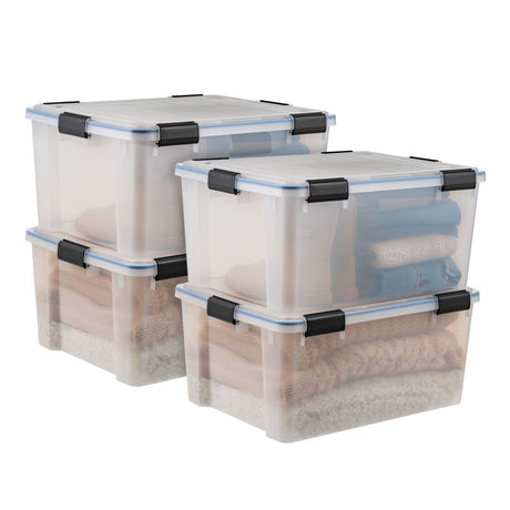 Clear Stackable Storage Bins with Gasket Lids, Set of Four