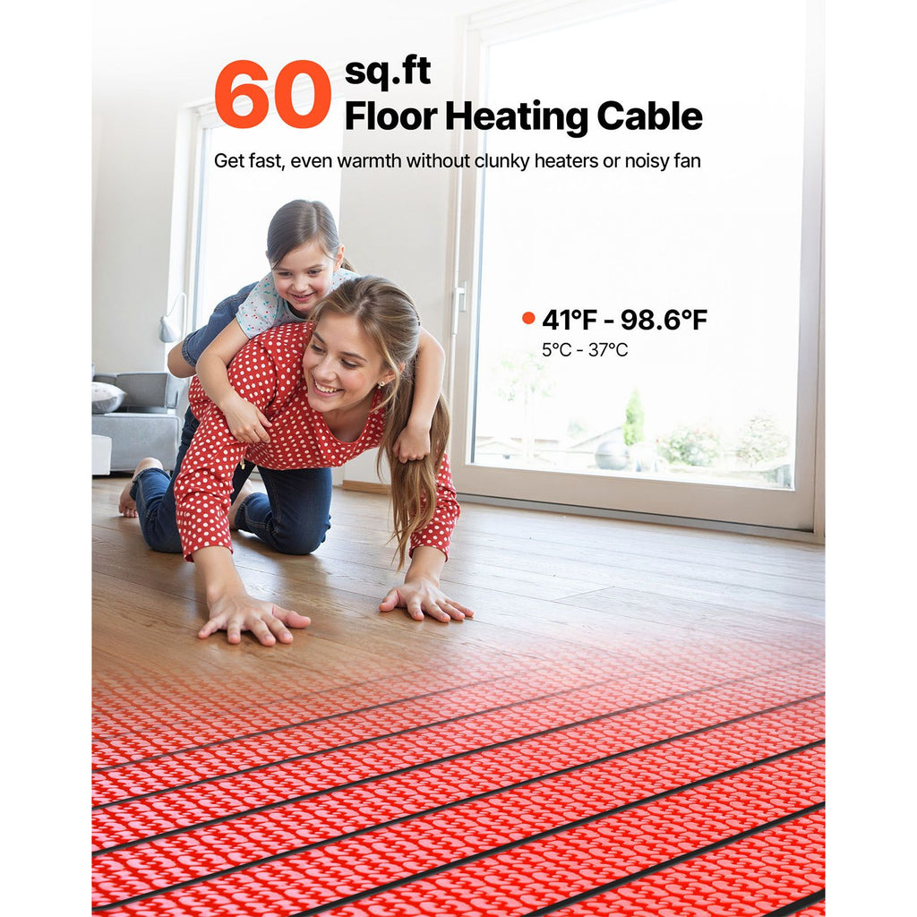 60 sqft Floor Heating Mat System, 120V Electric Radiant Heated Floor System, with