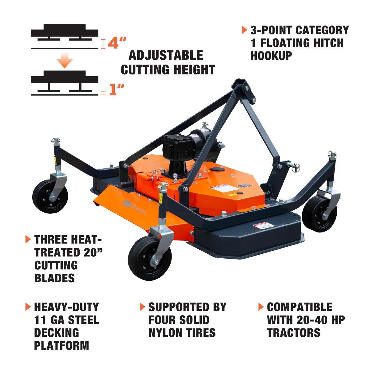 Tow-Behind 3-Point Finish Mower for Compact Tractors