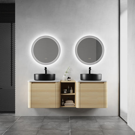 ' Wall-Mounted Bathroom Vanity With Ceramic Art Sink, and 1-Storage Shelves, Soft-Close