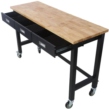 Workbench with Drawer Storage and Locking Casters for Mobile Use