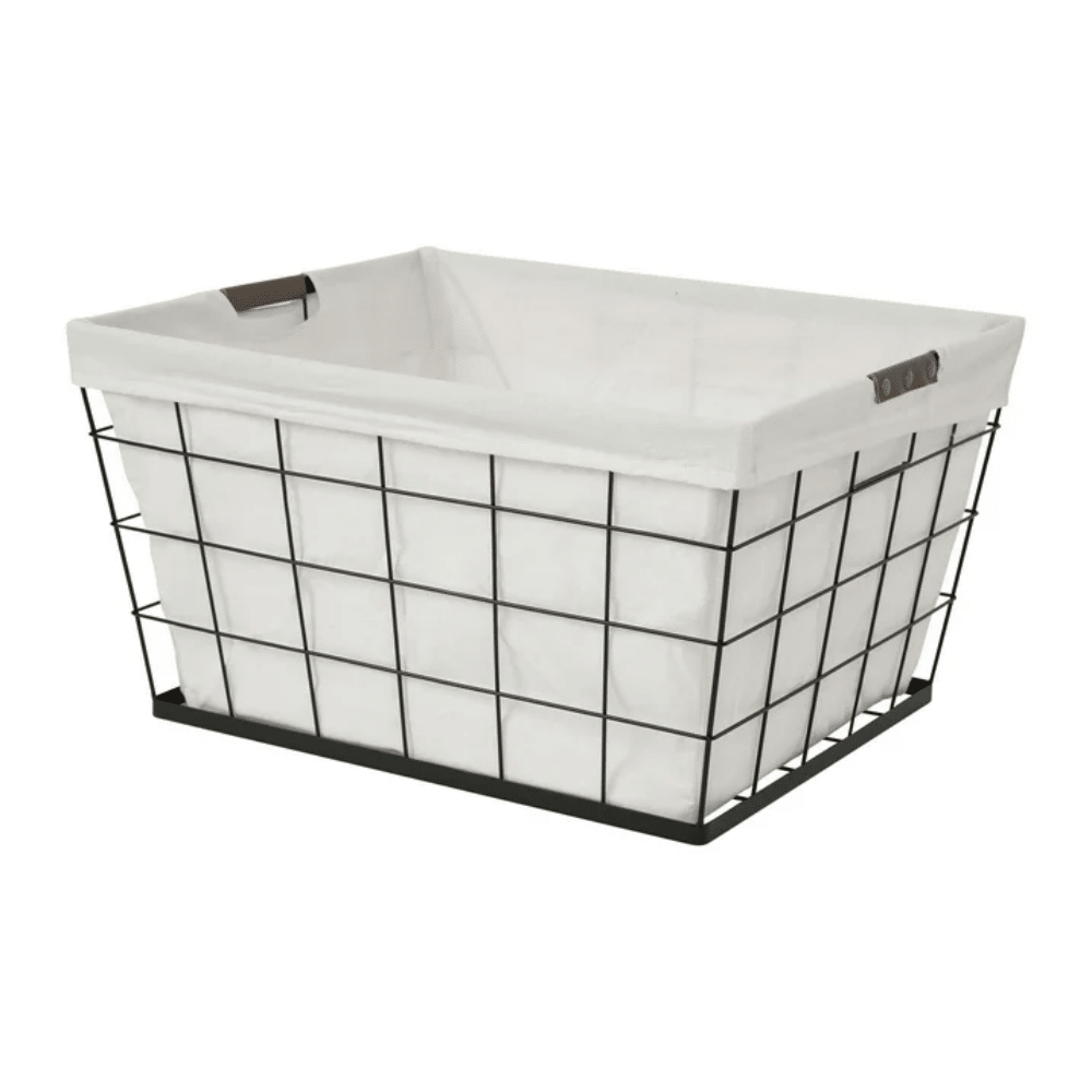 60L Rectangular Steel Laundry Basket – Black & Natural