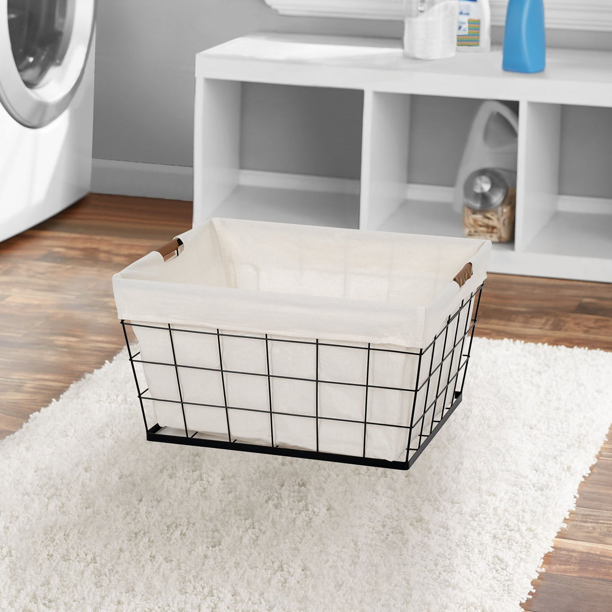 Black and Natural Rectangular Laundry Basket