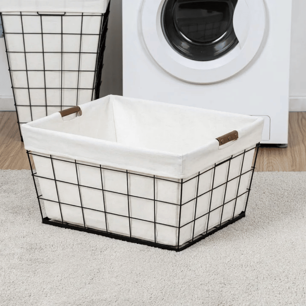 60L Rectangular Steel Laundry Basket – Black & Natural