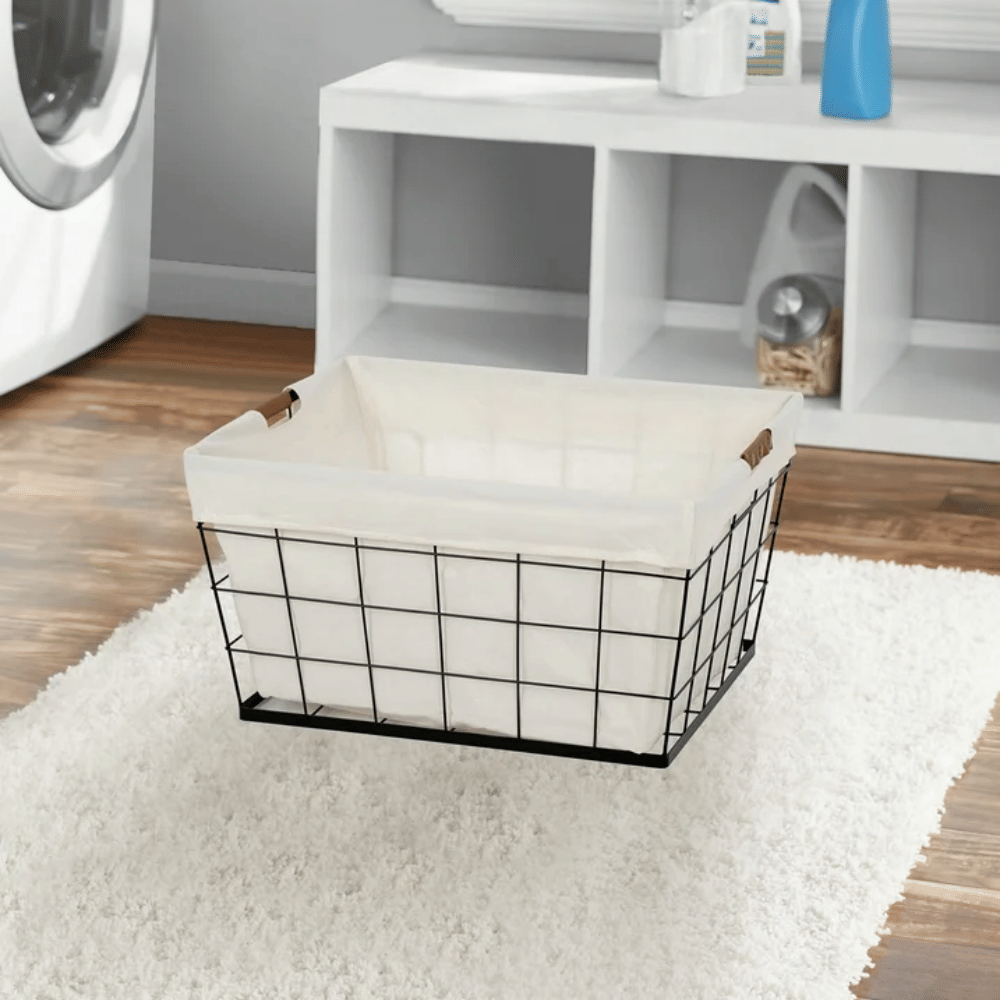 60L Rectangular Steel Laundry Basket – Black & Natural