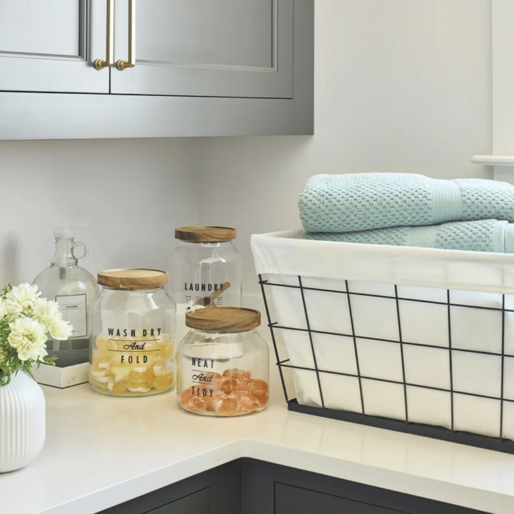 60L Rectangular Steel Laundry Basket – Black & Natural