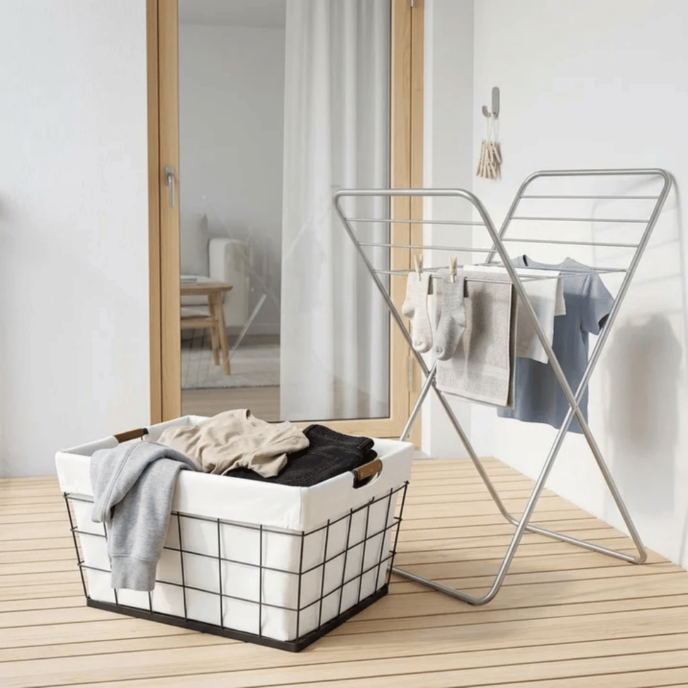60L Rectangular Steel Laundry Basket – Black & Natural