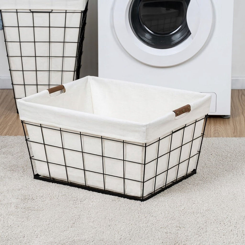 Black and Natural Rectangular Laundry Basket