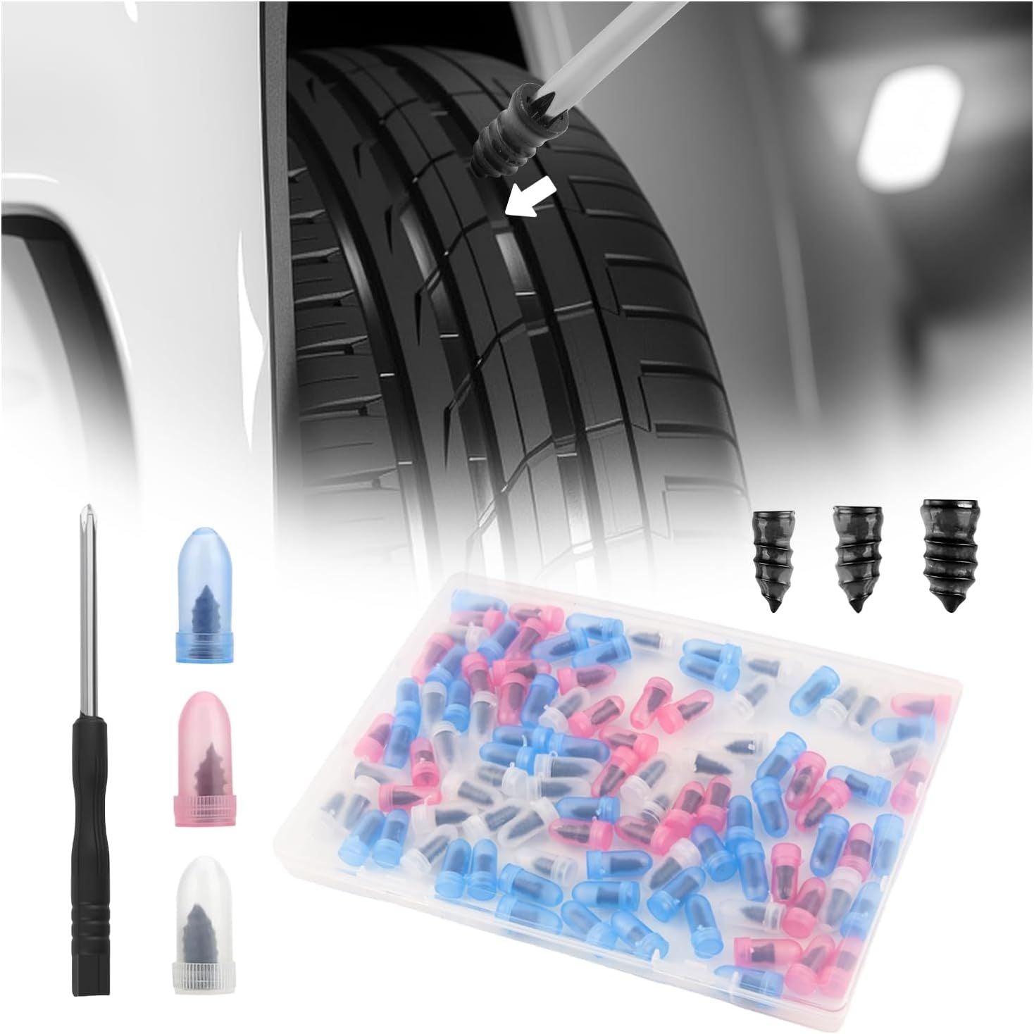 60-Piece Screw-Type Tire Plug Kit – Self-Service Tire Repair
