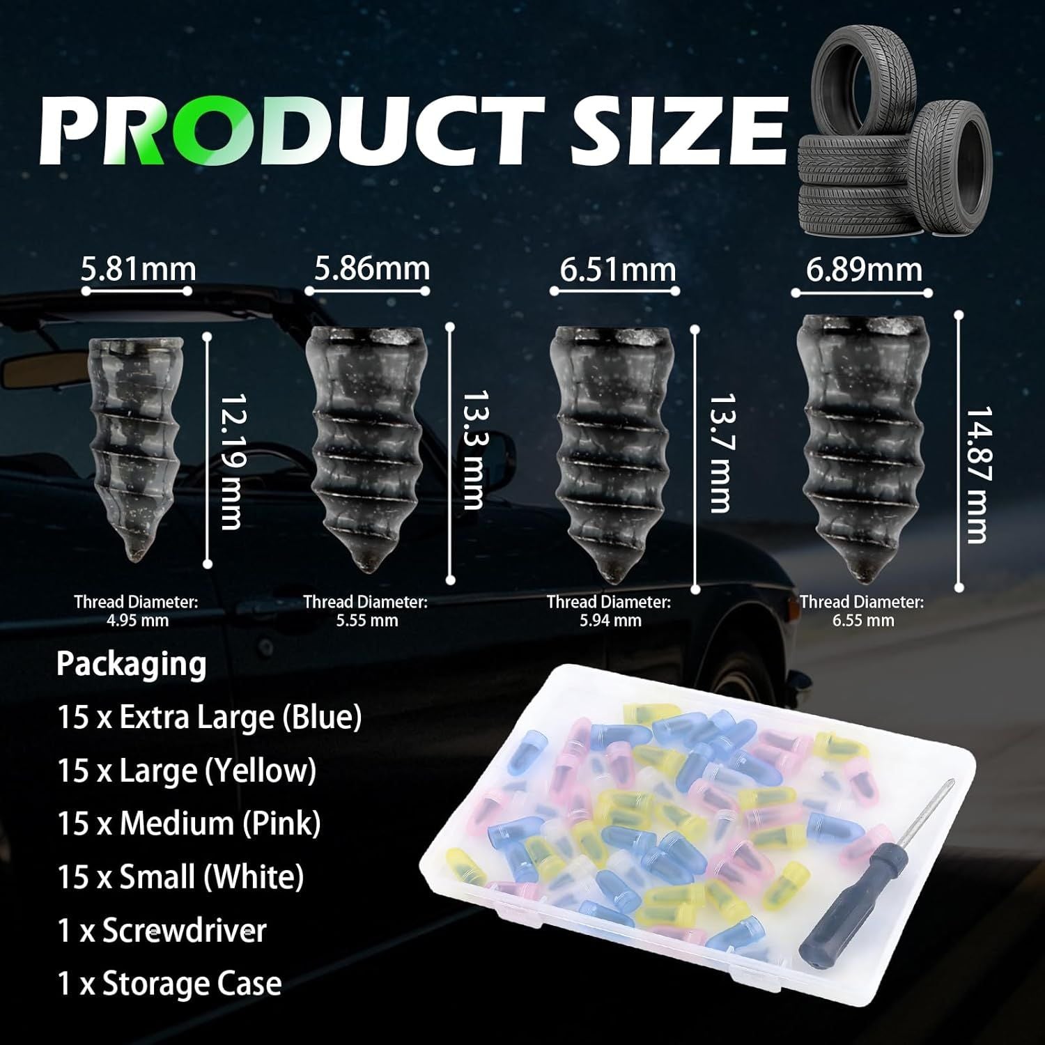 60-Piece Screw-Type Tire Plug Kit – Self-Service Tire Repair