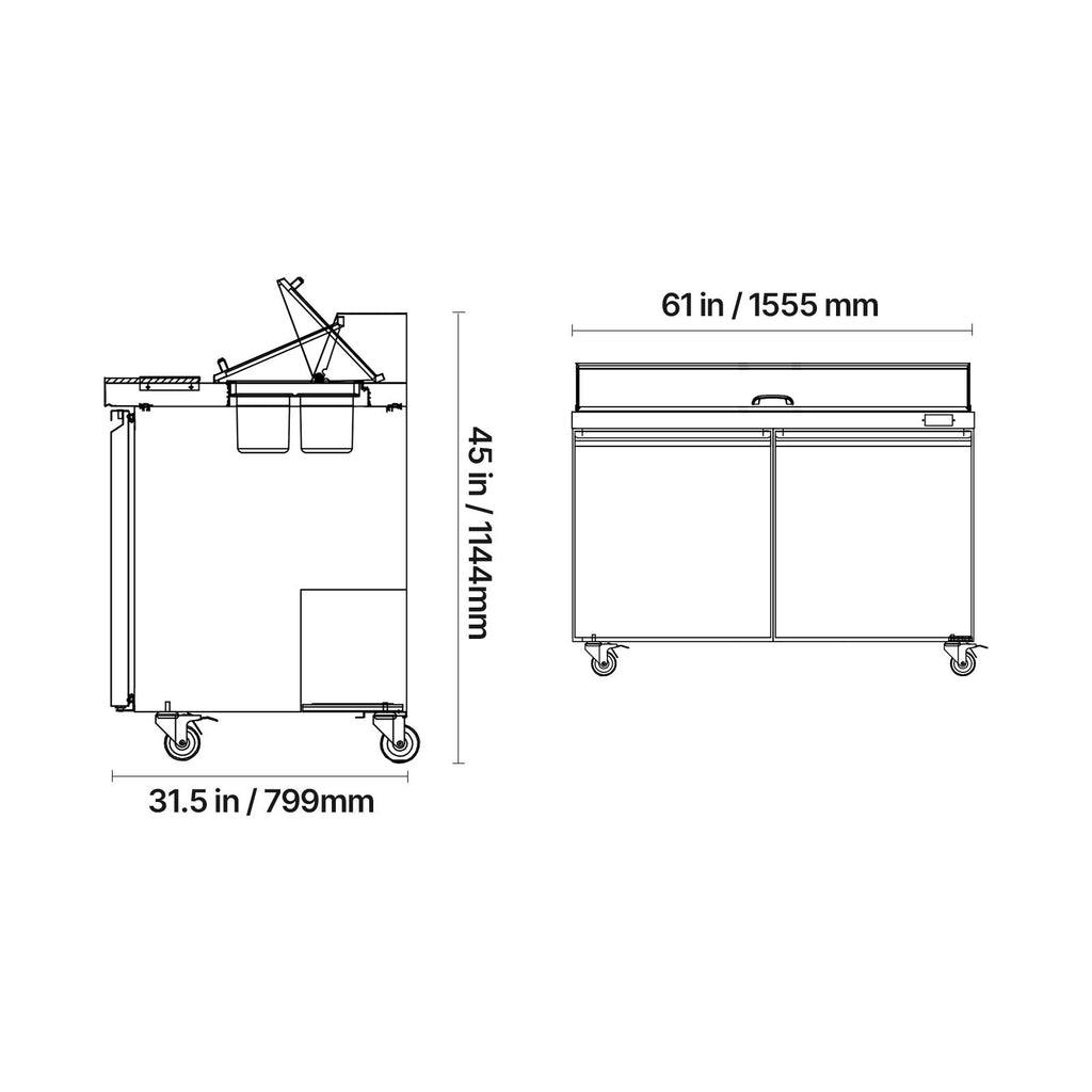 15.4 cu.. Commercial Sandwich Prep Table with 16 Pans and Cutting Board