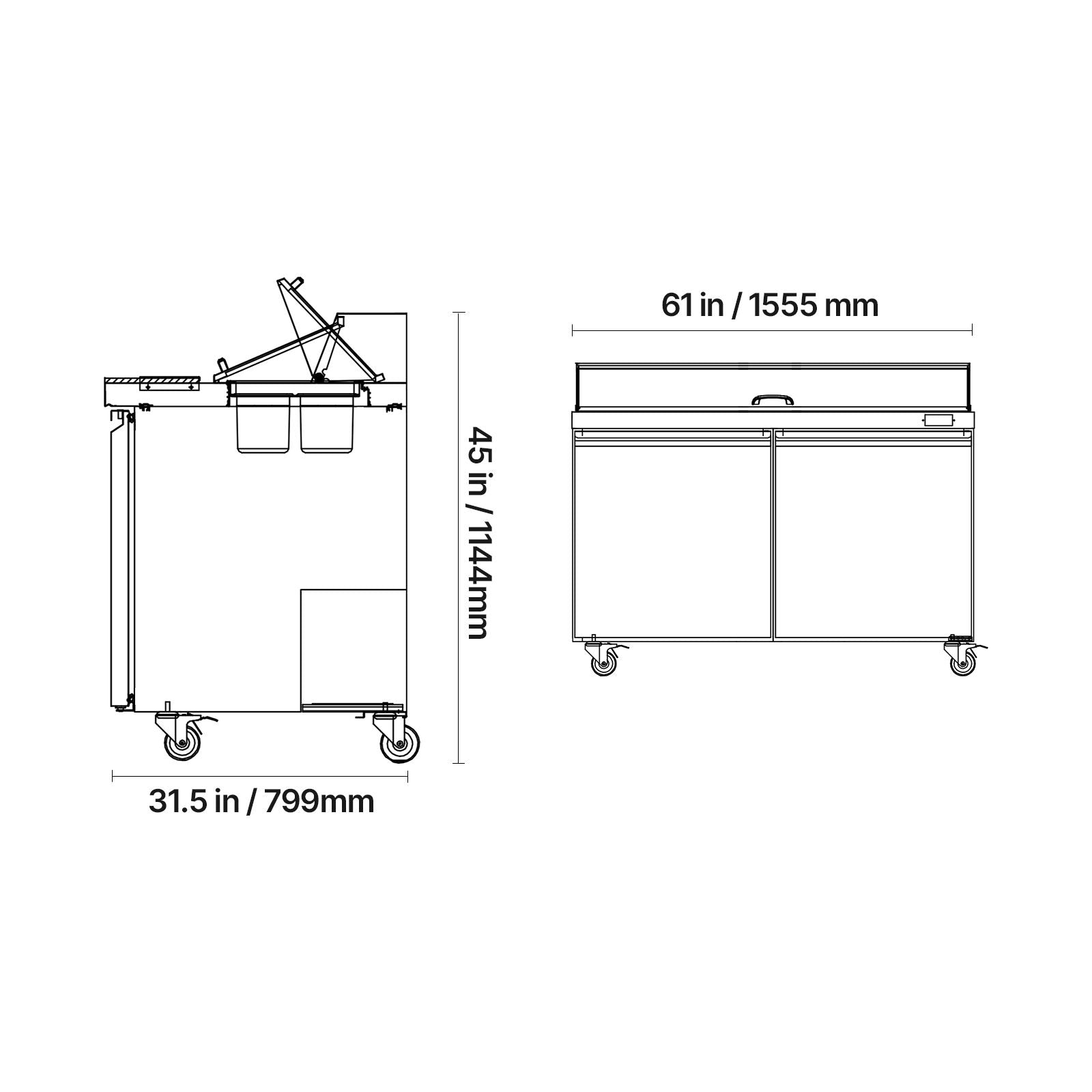 15.4 cu.. Commercial Sandwich Prep Table with 16 Pans and Cutting Board