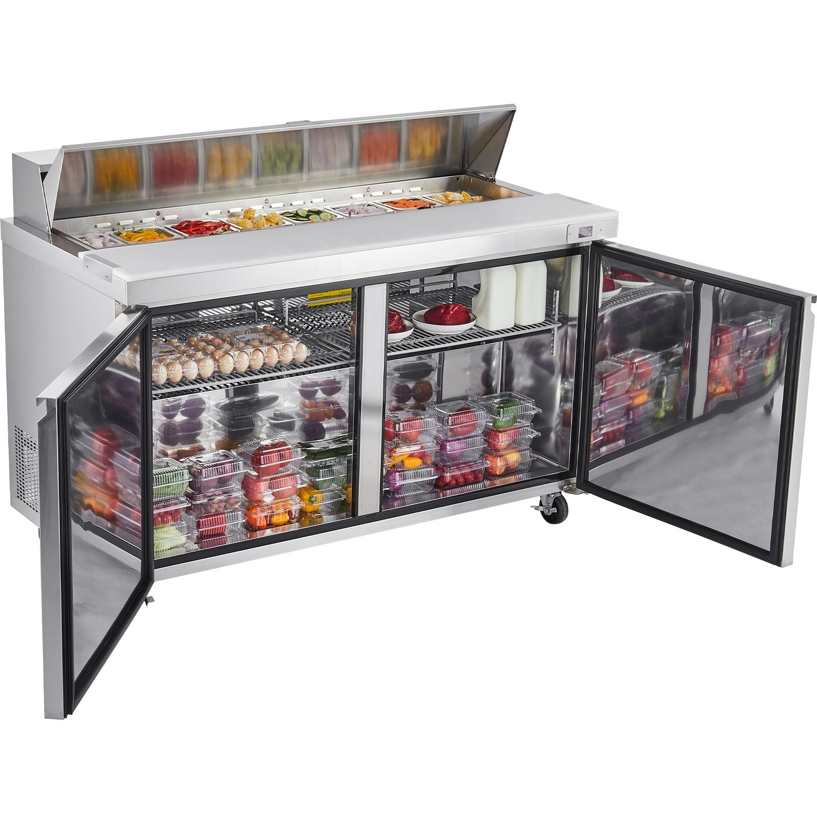 15.4 cu.. Commercial Sandwich Prep Table with 16 Pans and Cutting Board