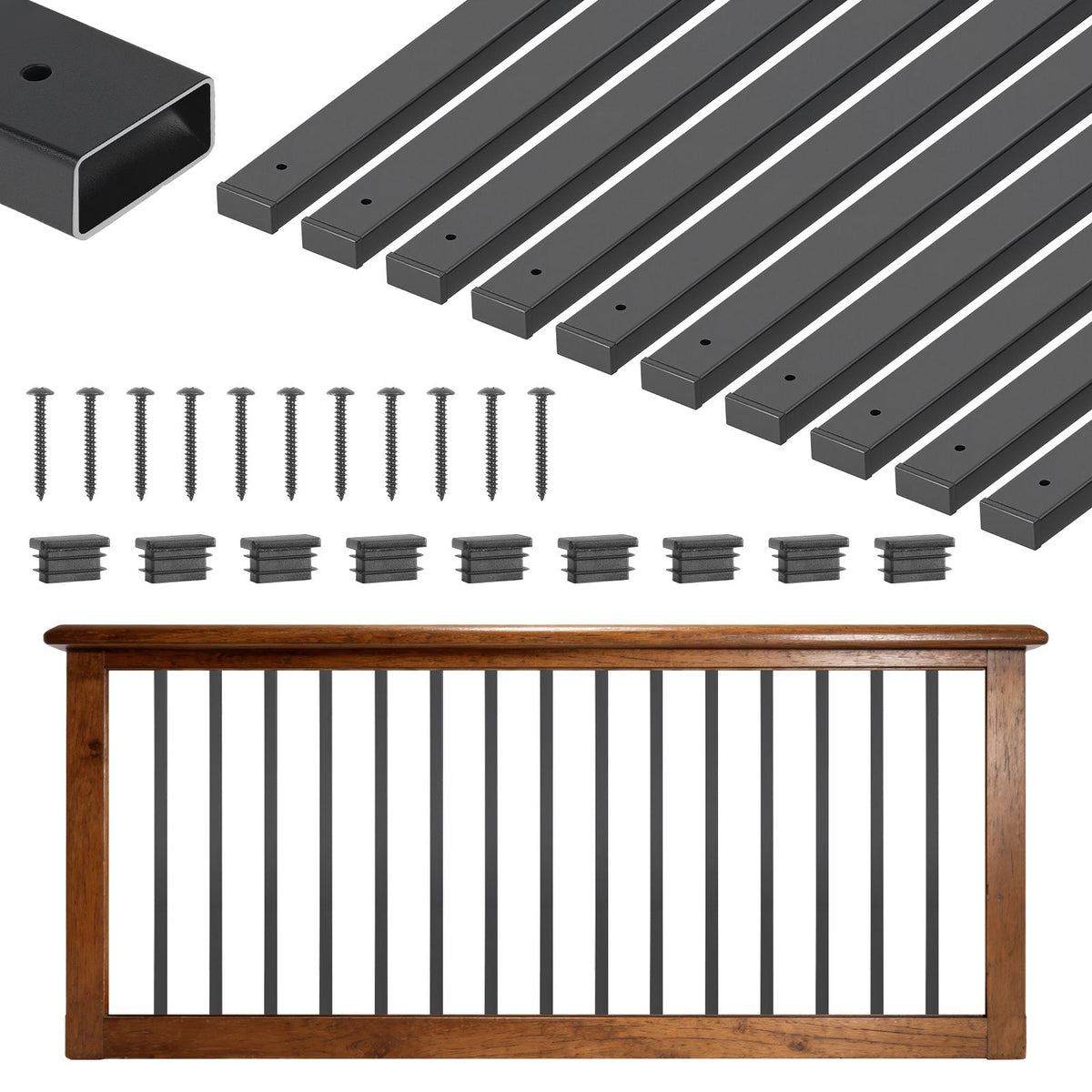 Galvanized Steel Deck Balusters 61-Pack for Railings, Pre-Drilled, Black