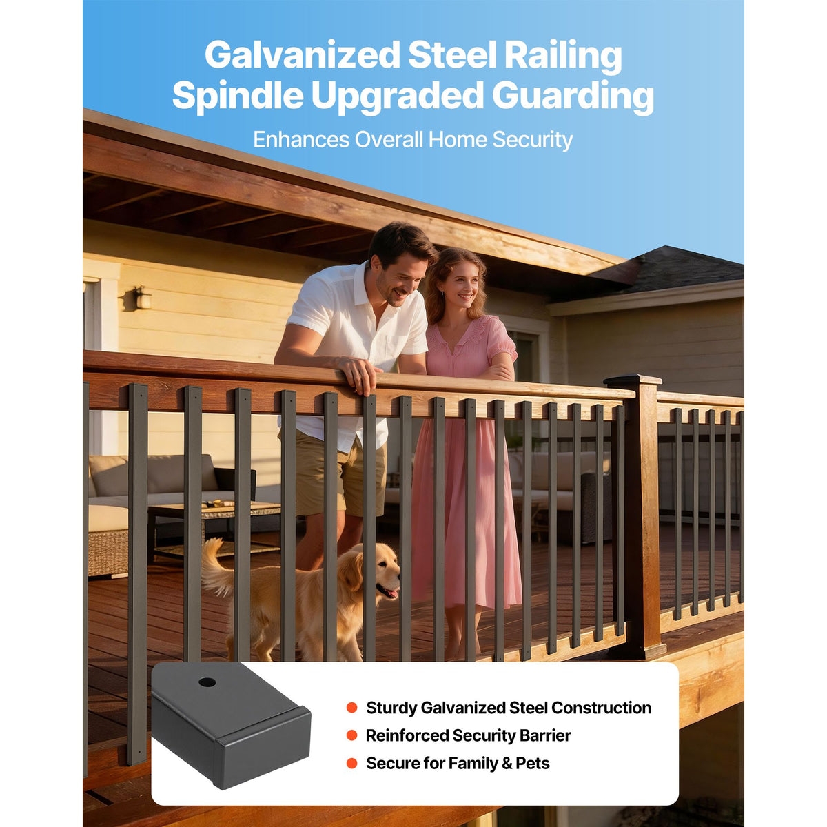 Galvanized Steel Deck Balusters 61-Pack for Railings, Pre-Drilled, Black