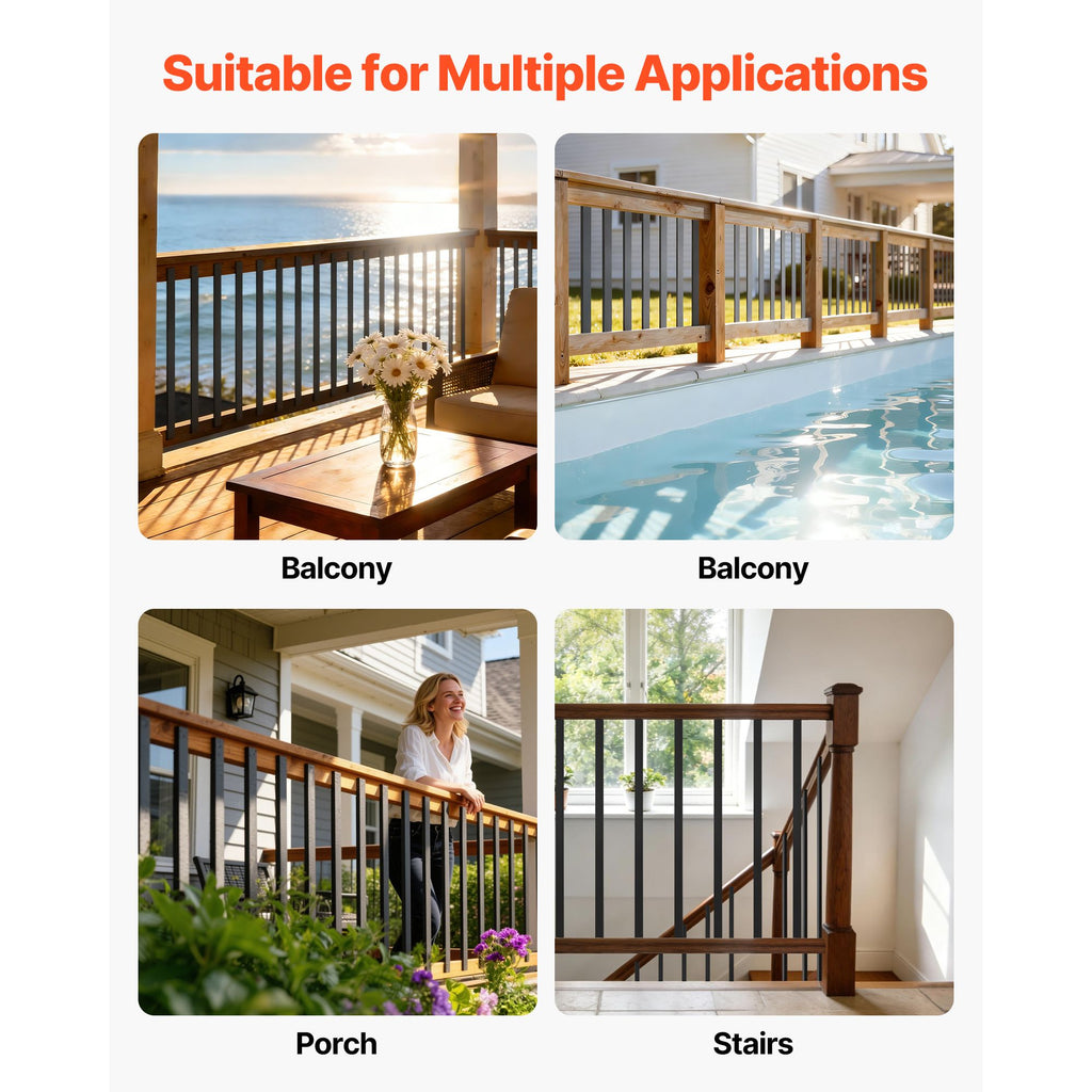 Galvanized Steel Deck Balusters 61-Pack for Railings, Pre-Drilled, Black