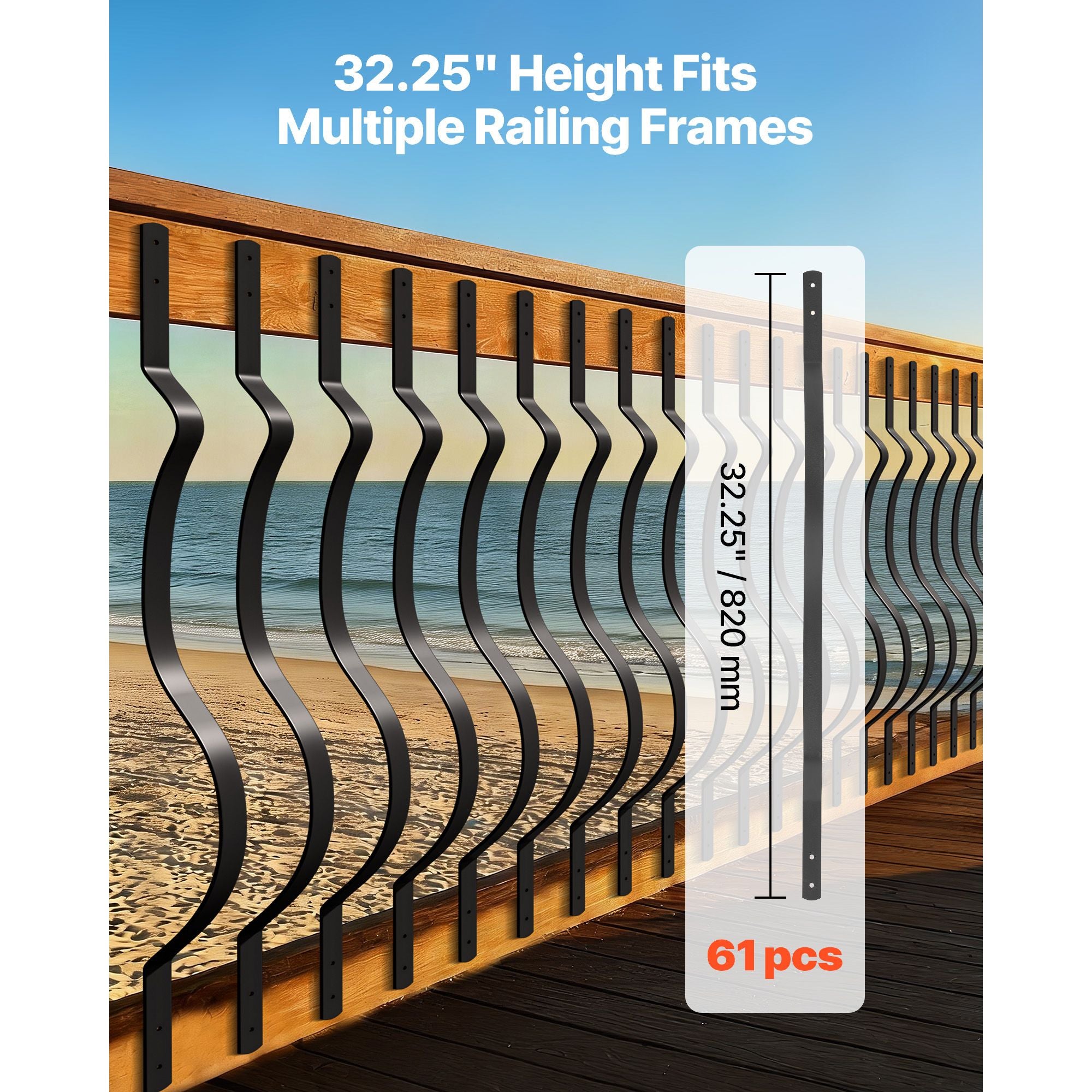 Wavy Metal Deck Balusters with Screws for Outdoor Railing