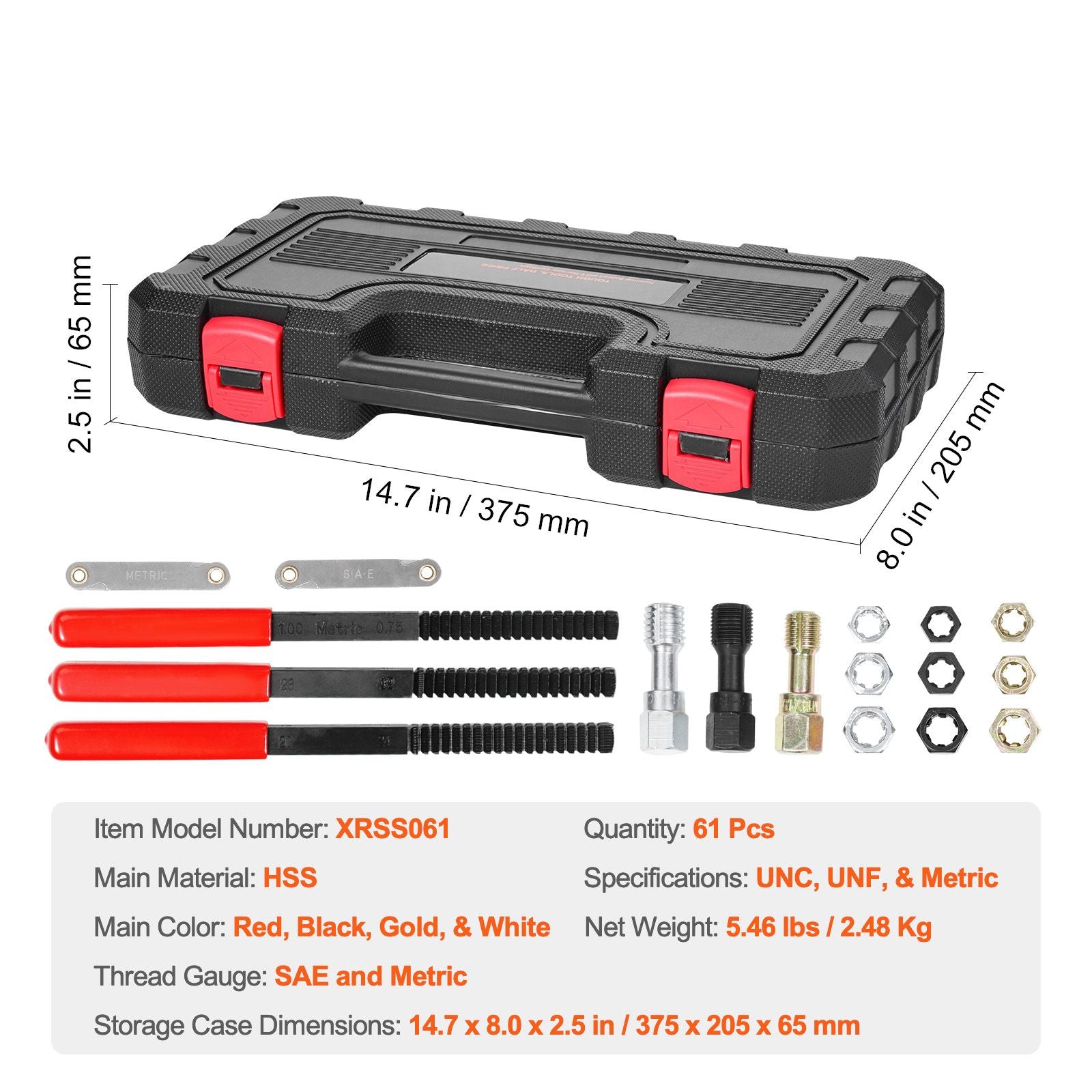 61-Piece Thread Chaser Set – UNC, UNF, and Metric Thread Restorer Kit with Storage Case