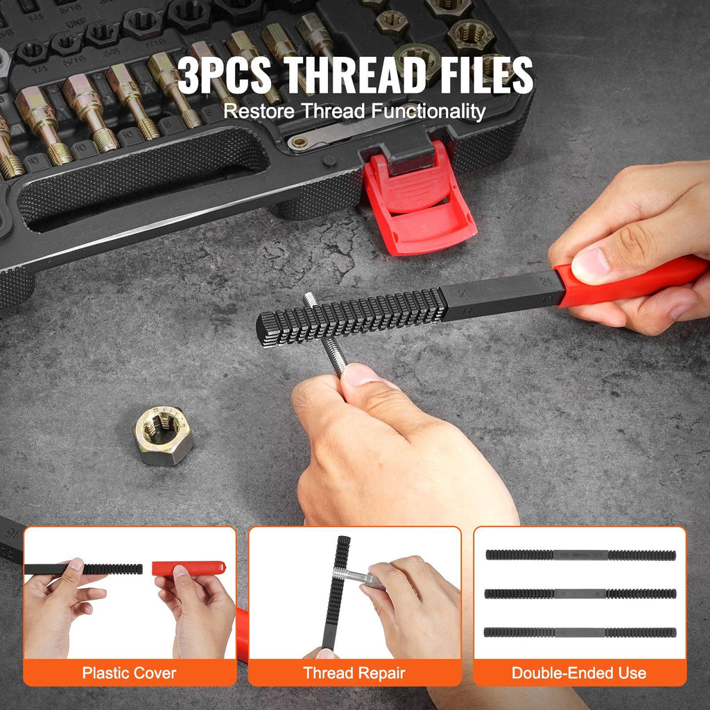 61-Piece Thread Chaser Set – UNC, UNF, and Metric Thread Restorer Kit with Storage Case