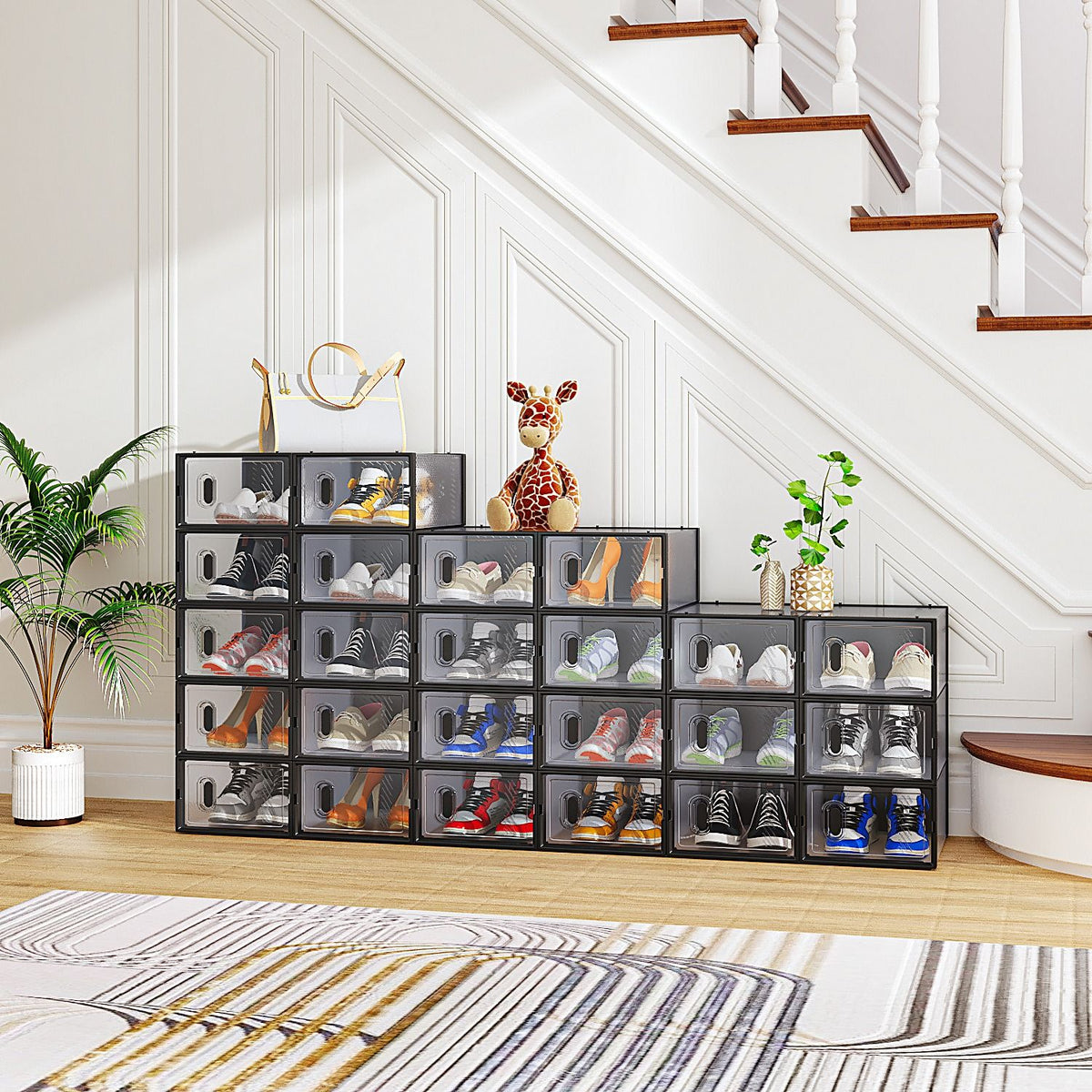 Stackable Shoe Storage Boxes with Clear Doors – Space-Saving and Dustproof - 24PCS