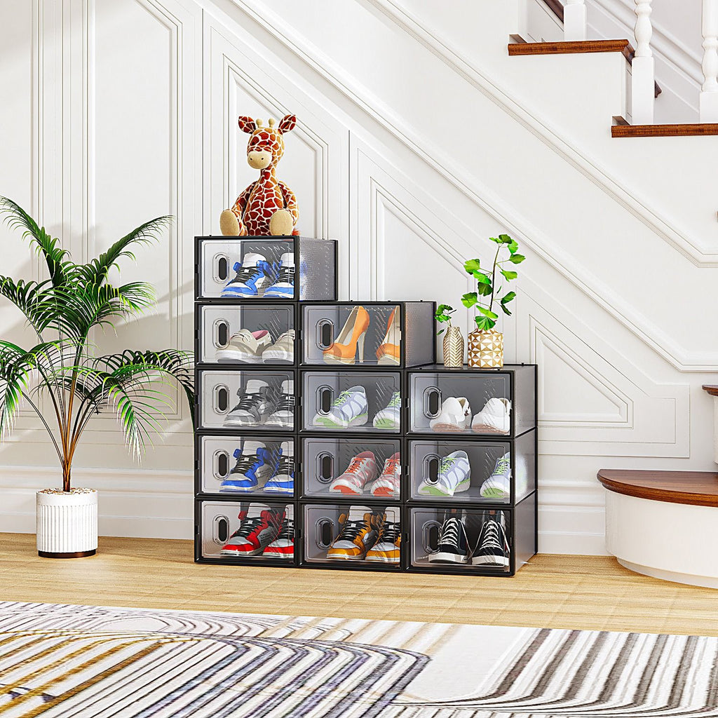 Stackable Shoe Storage Boxes with Clear Doors – Space-Saving and Dustproof - 12PCS