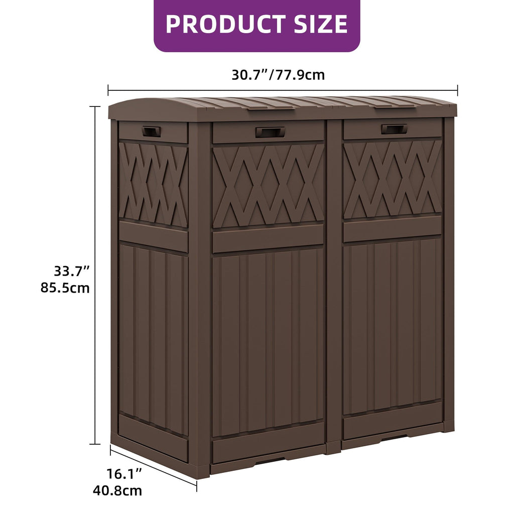 62 Gallon Dual Compartment Outdoor Garbage Bin, water-ready Resin Trash Can with Tiered Lid & Drip Tr