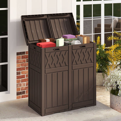 62 Gallon Dual Compartment Outdoor Garbage Bin, water-ready Resin Trash Can with Tiered Lid & Drip Tr