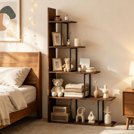 62 Tall 5-Tier Metal Bookshelf with practical Frame Stepped Design