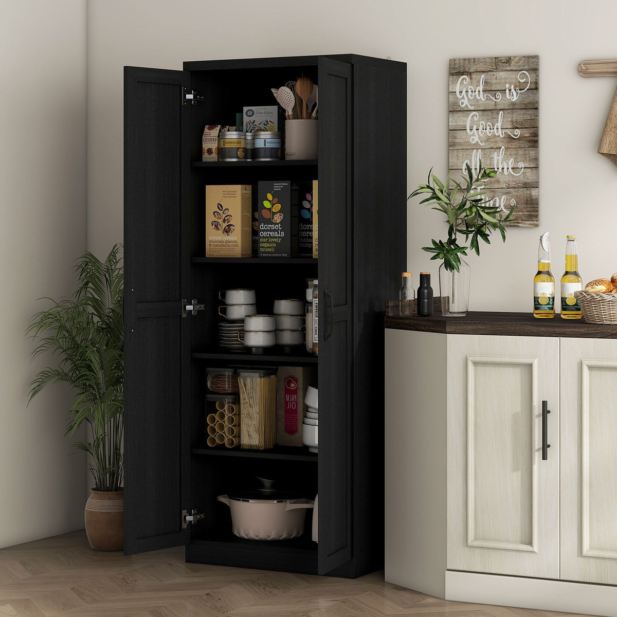 Two-Door Pantry Cabinet with Adjustable Shelves