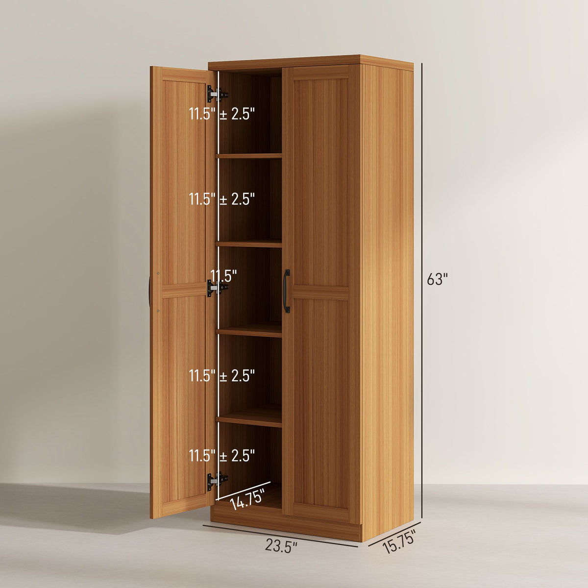 2-Door Kitchen Pantry Cabinet with Adjustable Shelves, Cinnamon Teak