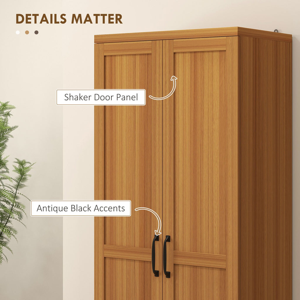2-Door Kitchen Pantry Cabinet with Adjustable Shelves, Cinnamon Teak