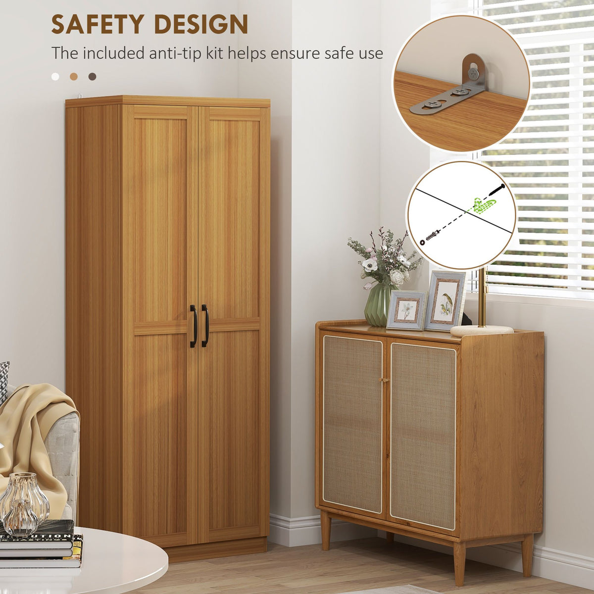 2-Door Kitchen Pantry Cabinet with Adjustable Shelves, Cinnamon Teak